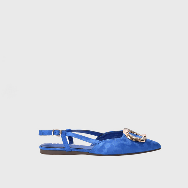 Perforated Golden Accessorized Buckle Flat Sandal Blue