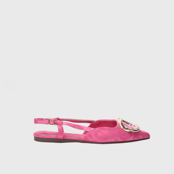Perforated Golden Accessorized Buckle Flat Sandal Fuchsia