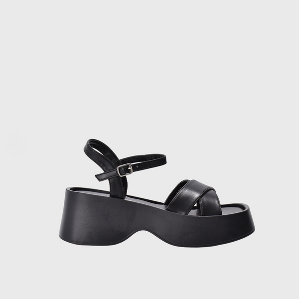 Strappy Heeled Sandal-Platform Black