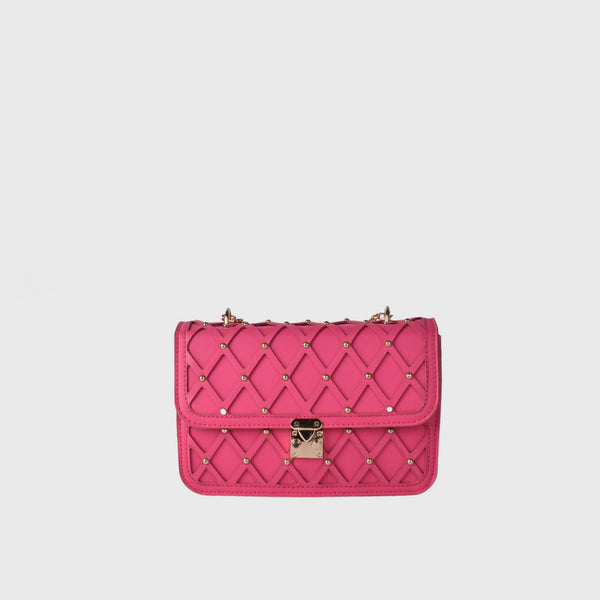 Fuchsia Leather Shoulder Bag With Chain