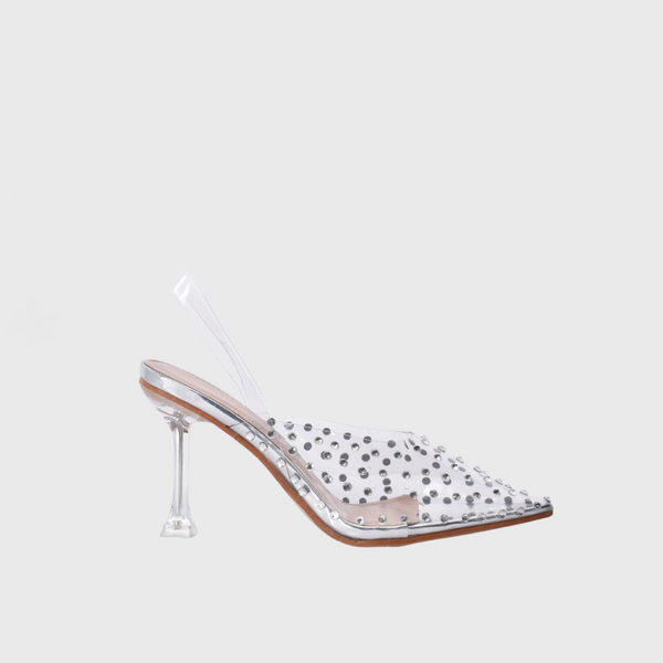 Transparent Heeled Sandal with Pearl Silver
