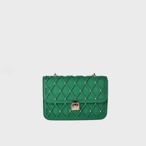 Green Leather Shoulder Bag With Chain
