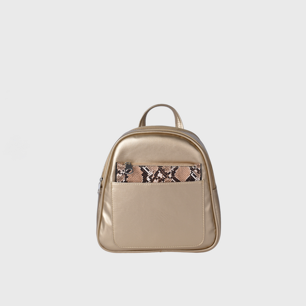 Leather Backpack with pocket -Gold