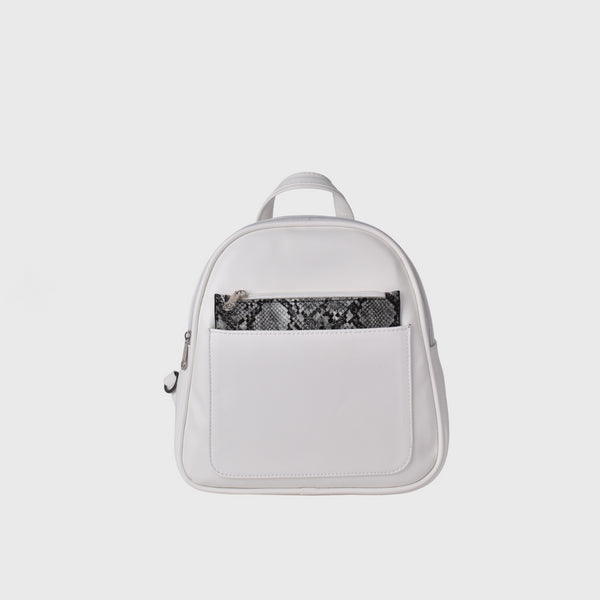 Leather Backpack with pocket-White