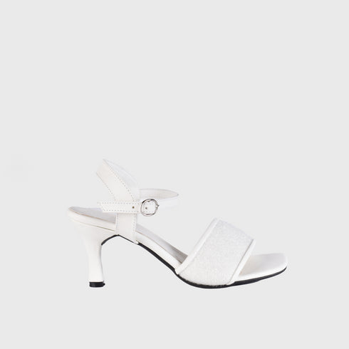 White Embossed Heeled Sandal