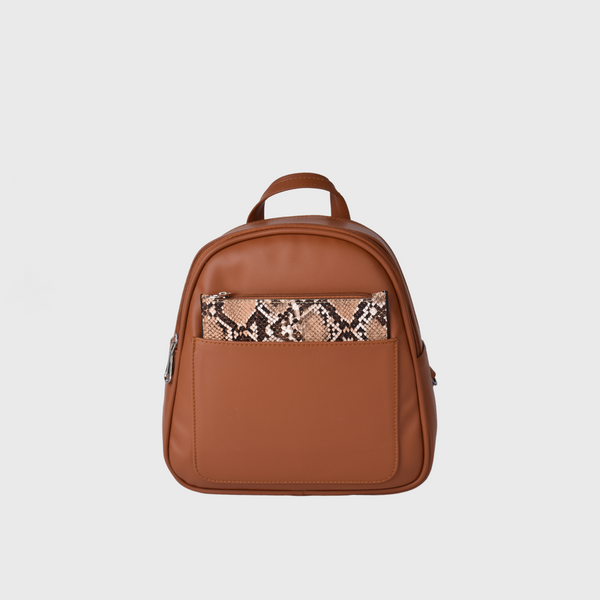 Leather Backpack with pocket-Havana