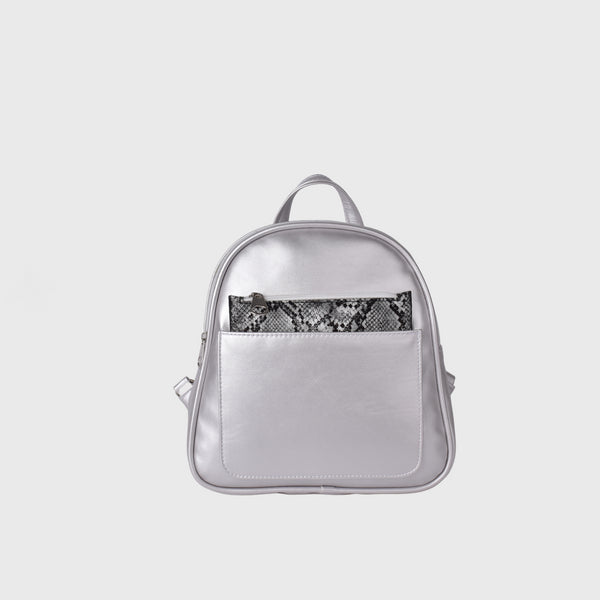 Leather Backpack with pocket-Silver