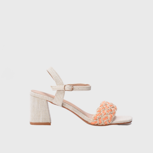 Braided Sandals with A buckled Ankle Strap Beige