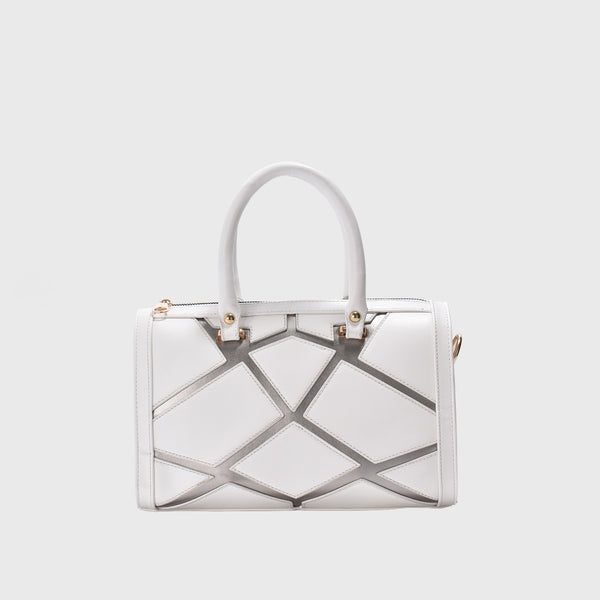 White Leather Handbag with Details