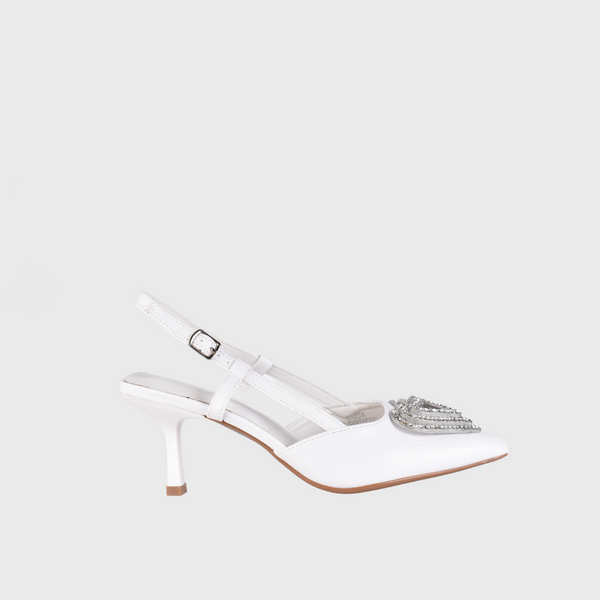 White Sandal Buckle Mule With Slingback Strap