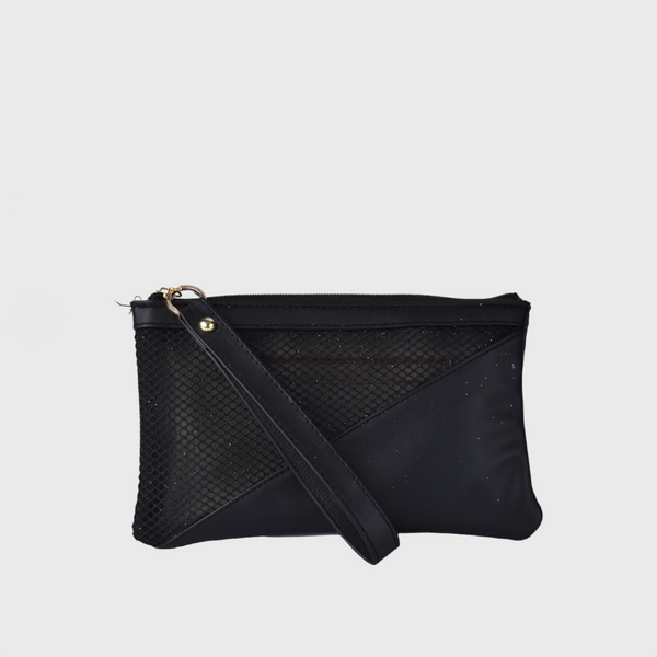 Mini Leather Black Clutch with Straps