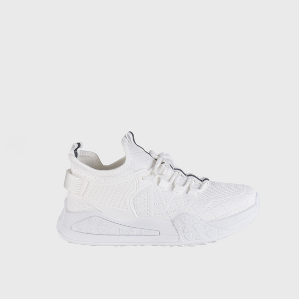 Stitched Textile Lace Up Sneakers White