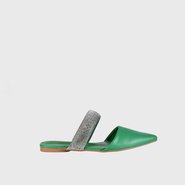 Green Leather Double Strap Slipper