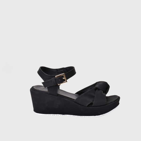 Black Wedge Sandal With Bow