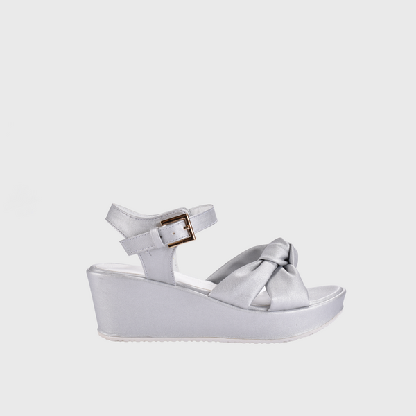 Silver Wedge Sandal With Bow