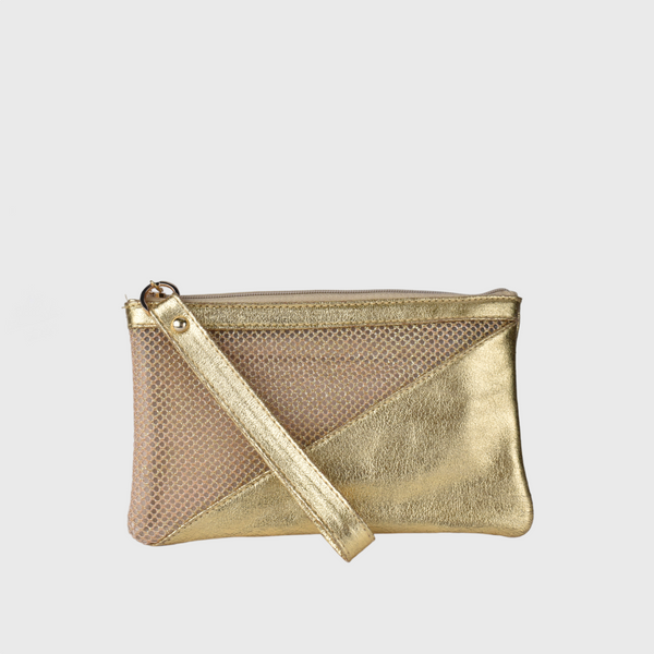 Mini Leather Gold Clutch with Straps