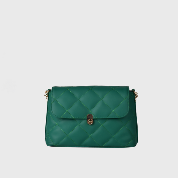 Green Embossed Leather Shoulder Bag with Details