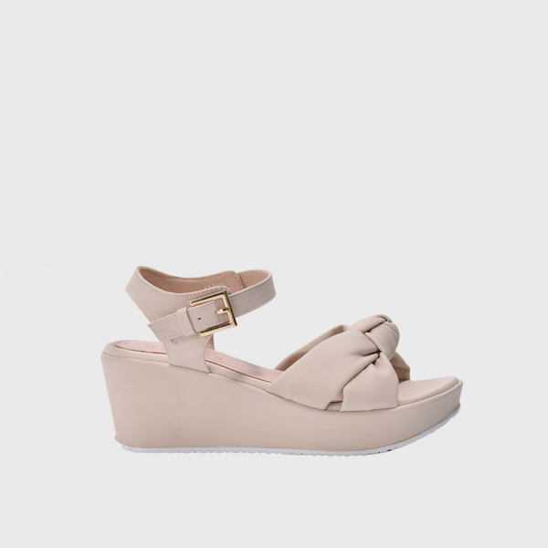 Beige Wedge Sandal With Bow