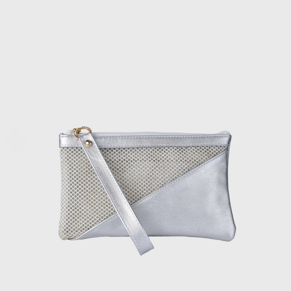 Mini Leather Silver Clutch with Straps