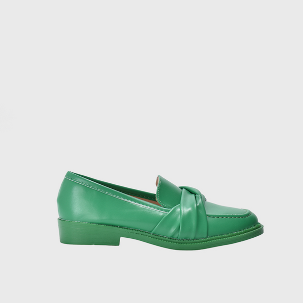Plain Leather Pointed Loafers Green