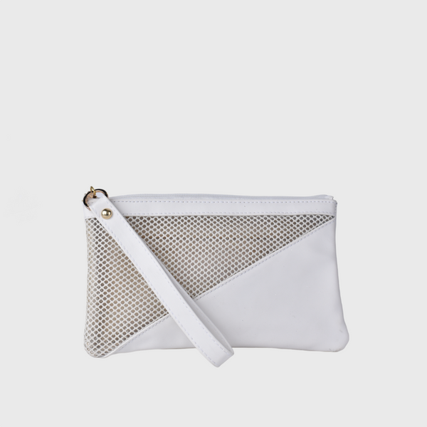 Mini Leather White Clutch with Straps
