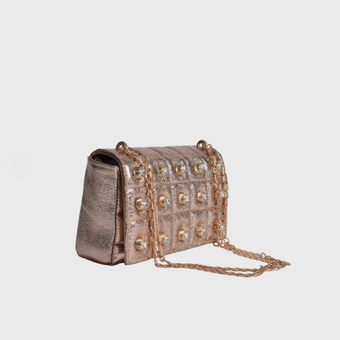 Coral Quilted Shoulder Bag with Studs
