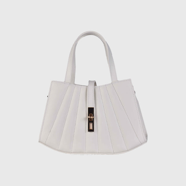 White  Leather Hand Bag with Handle