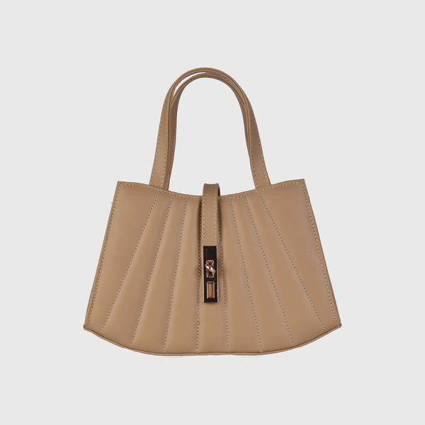 Beige Leather Hand Bag with Handle