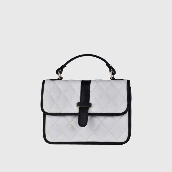 White Leather Hand Bag with Handle