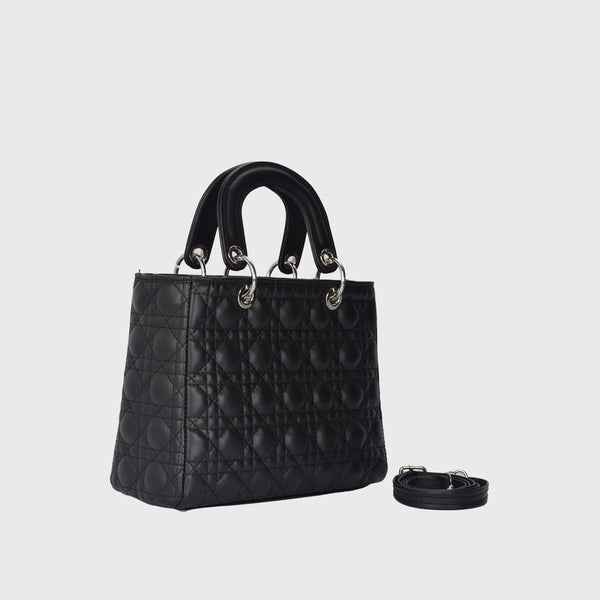 Black Lined Leather Handbag