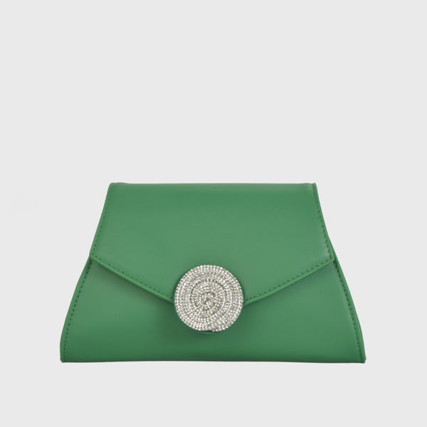 Green Leather Clutch with Chain