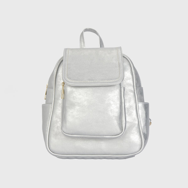 Silver Backpack Leather Bag