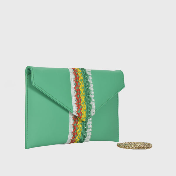 Mini Leather Green Clutch with Straps