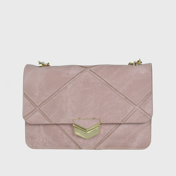 Light Pink Leather Shoulder Bag With Chain