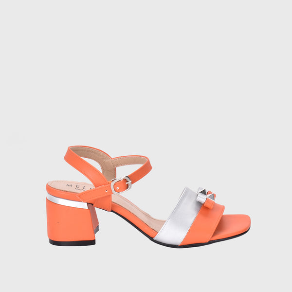 Orange Embossed Heeled Sandal