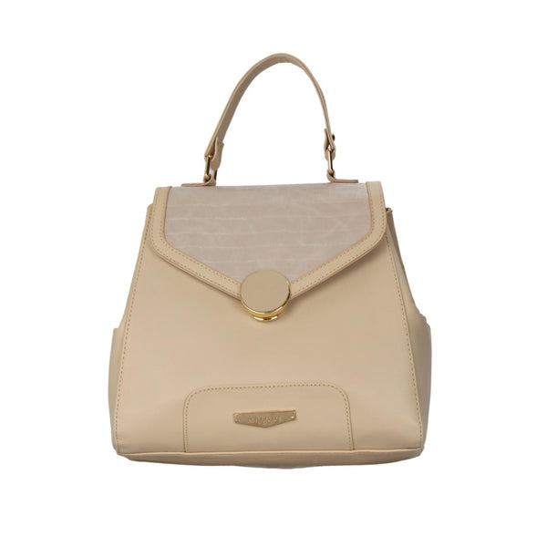 Beige Leather Backpack With Pocket