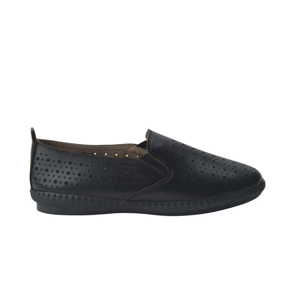 Black Flat Ballet Leather Shoe