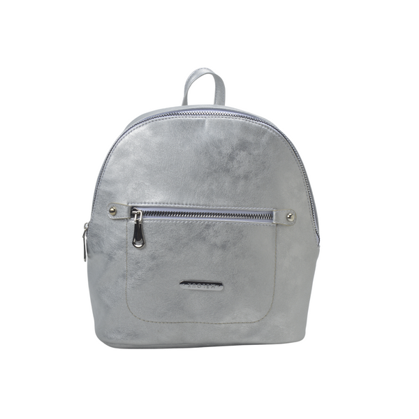 Silver Leather Backpack with Pocket