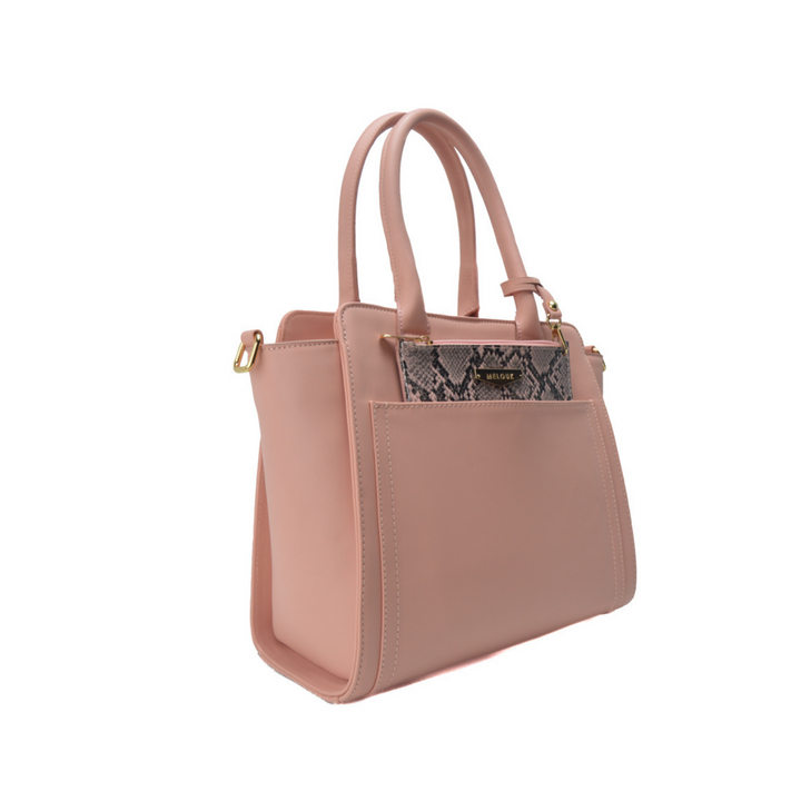 Leather Handbag With Pocket-Light Pink - Melouk