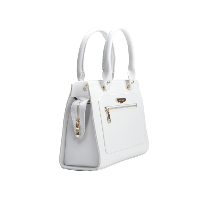 Leather Hand Bag with Handle - White - Melouk