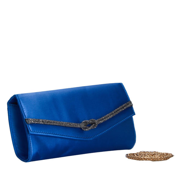 Leather Blue Clutch with Chain