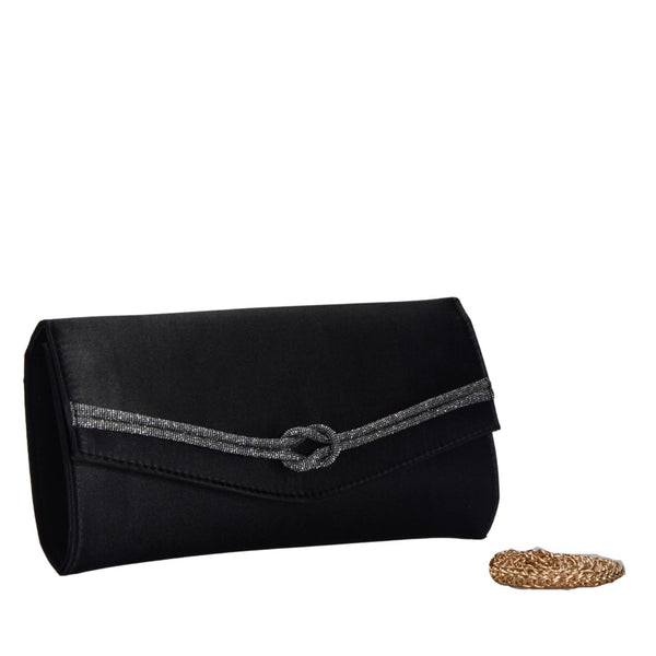 Leather Black Clutch with Chain