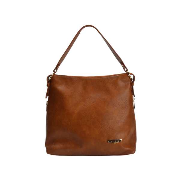 Basic Shoulder Bag with Zipper Camel freeshipping - Melouk