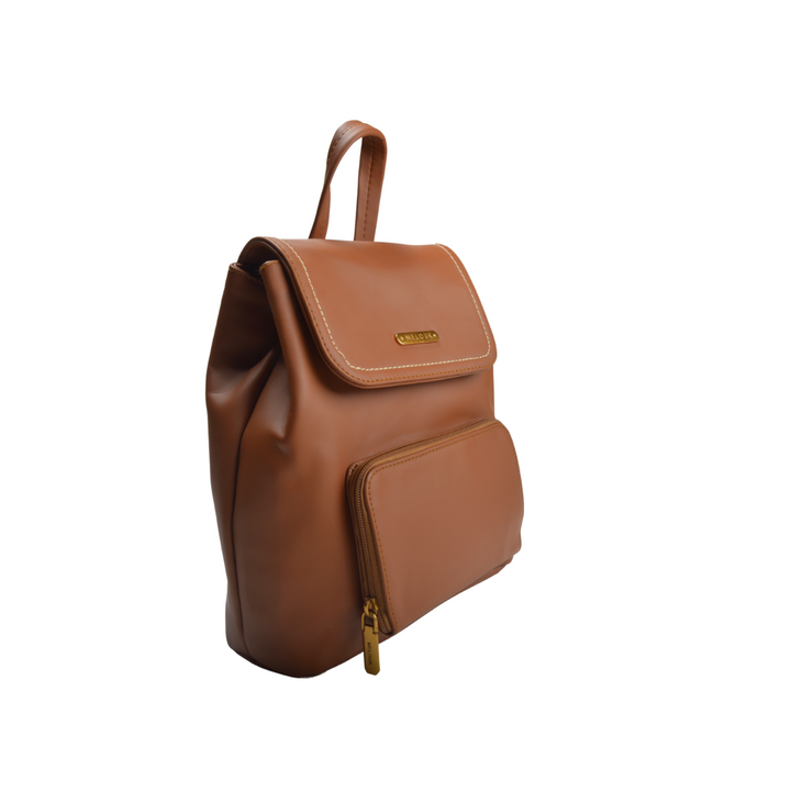 Leather BackPack with Pocket Camel - Melouk