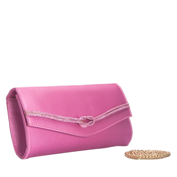 Fuchsia Leather Clutch with Chain