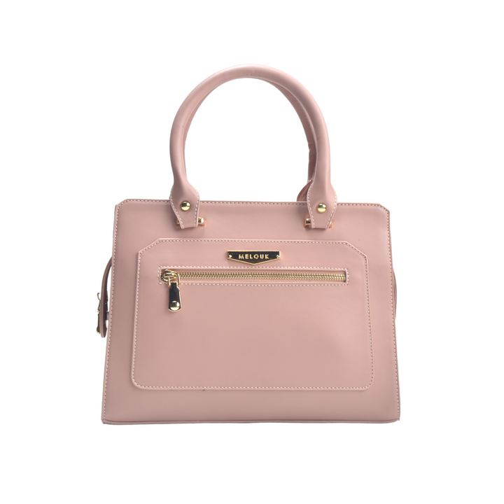 Leather Hand Bag with handle - Light pink - Melouk