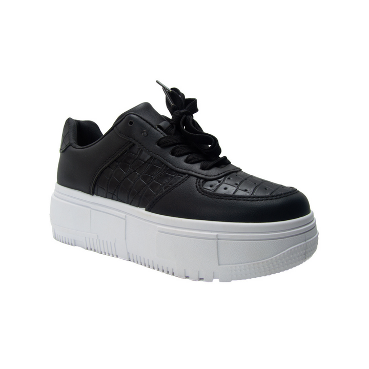 Lace up Leather Sneaker Black - Melouk