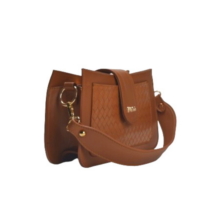Camel Leather Shoulder Bag With Buckle Clouser - Melouk