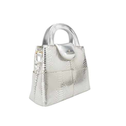 Silver Embossed Leather Handbag - Melouk