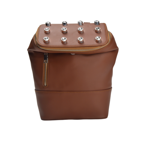 Camel Leather Backpack with Studs - Melouk